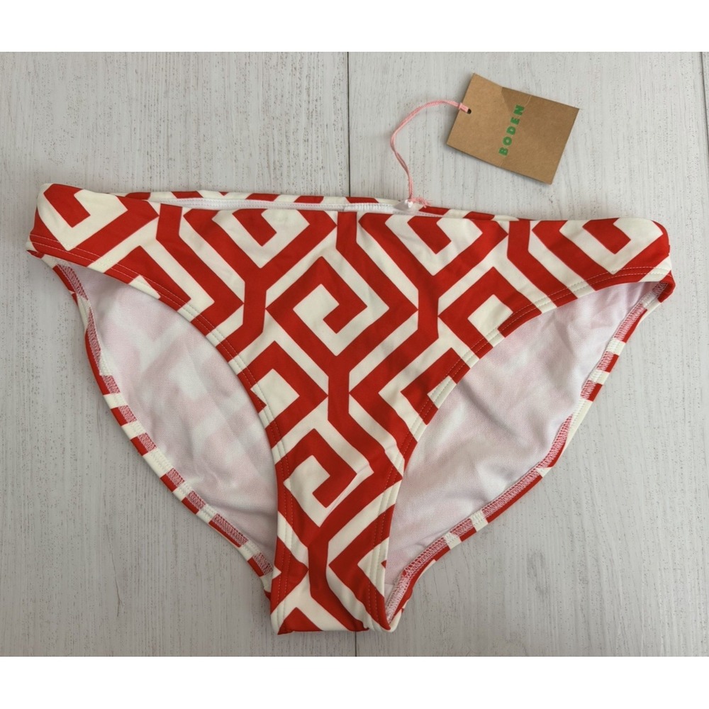 NWT Boden Classic Mid Rise Bikini Bottoms Sz 8 Red Ivory